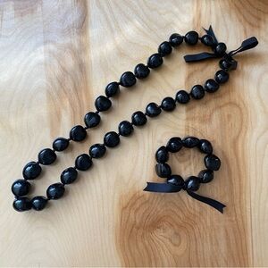 *2/$15* - Hawaiian Kukui Nut Necklace & Bracelet Set with Ribbon Tie Closure